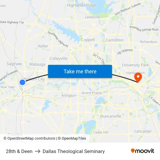28th & Deen to Dallas Theological Seminary map