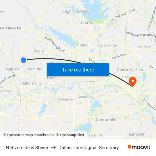 N Riverside & Shiver to Dallas Theological Seminary map
