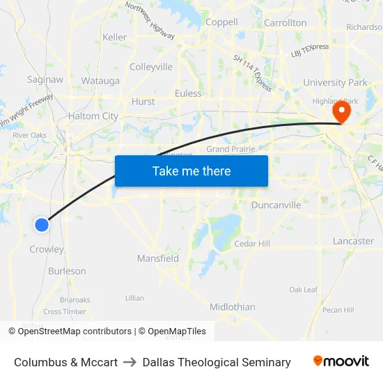 Columbus & Mccart to Dallas Theological Seminary map
