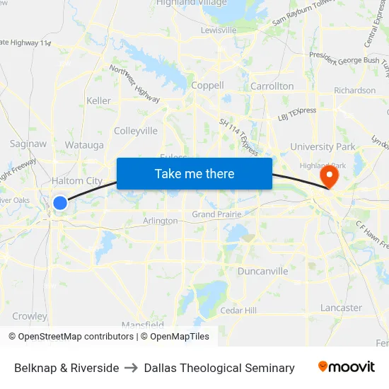 Belknap & Riverside to Dallas Theological Seminary map