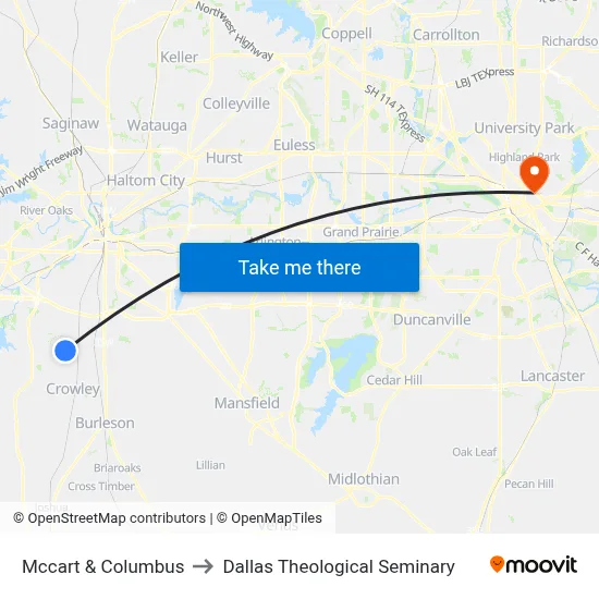 Mccart & Columbus to Dallas Theological Seminary map