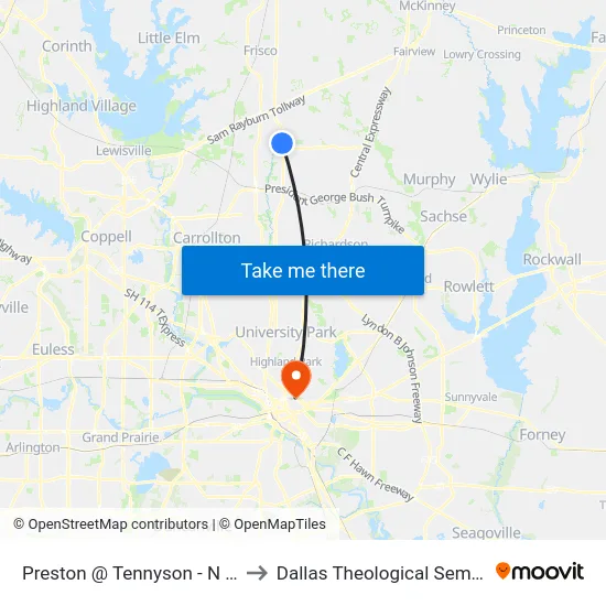 Preston @ Tennyson - N - MB to Dallas Theological Seminary map