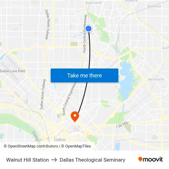 Walnut Hill Station to Dallas Theological Seminary map
