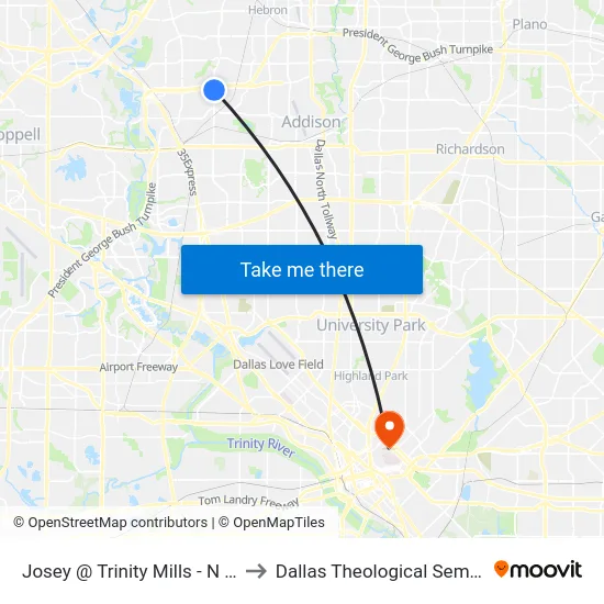 Josey @ Trinity Mills - N - MB to Dallas Theological Seminary map