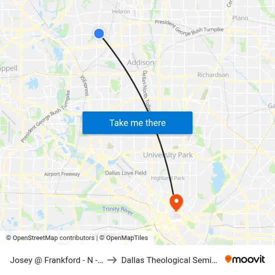 Josey @ Frankford - N - Ns to Dallas Theological Seminary map