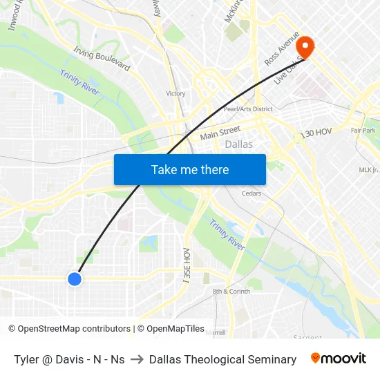 Tyler @ Davis - N - Ns to Dallas Theological Seminary map