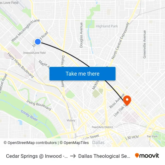 Cedar Springs @ Inwood - S - Ns to Dallas Theological Seminary map