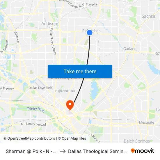 Sherman @ Polk - N - Ns to Dallas Theological Seminary map