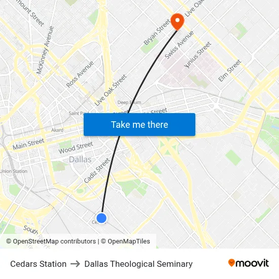 Cedars Station to Dallas Theological Seminary map