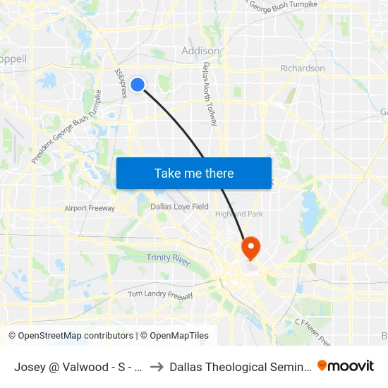 Josey @ Valwood - S - MB to Dallas Theological Seminary map