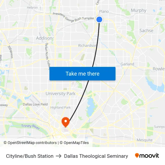 Cityline/Bush Station to Dallas Theological Seminary map