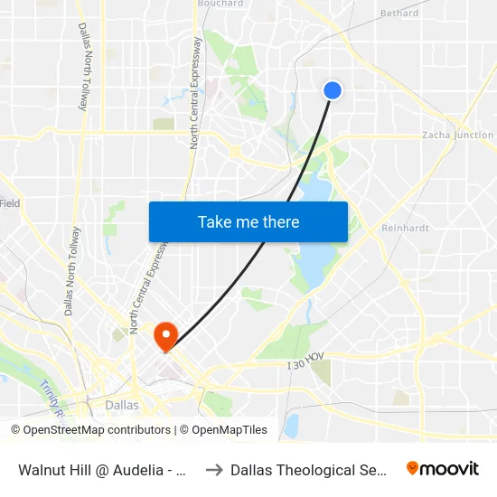 Walnut Hill @ Audelia - W - MB to Dallas Theological Seminary map
