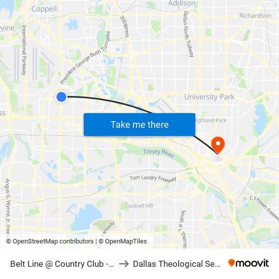 Belt Line @ Country Club - N - Ns to Dallas Theological Seminary map
