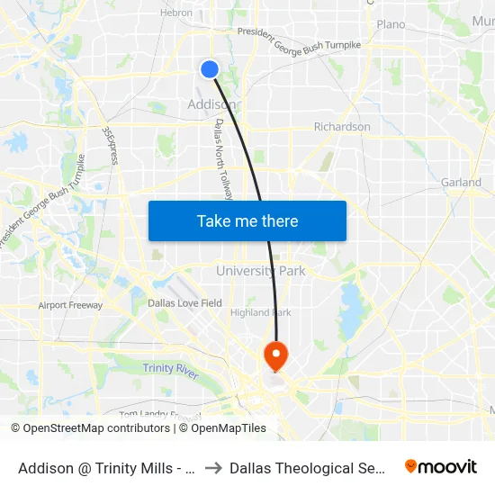 Addison @ Trinity Mills - S - FS to Dallas Theological Seminary map