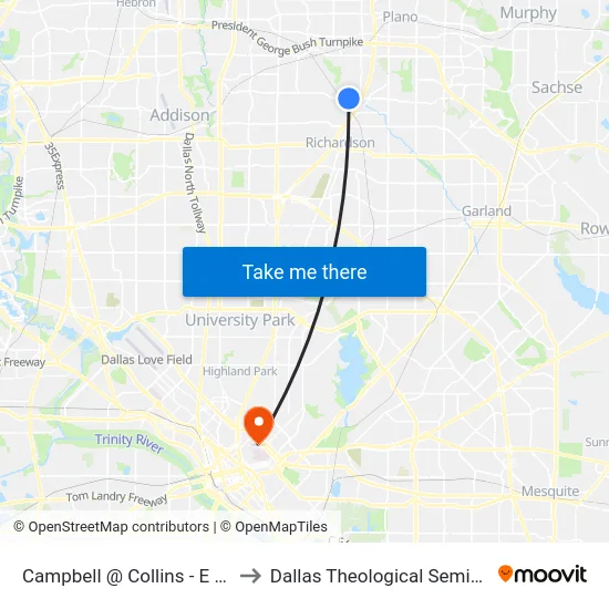 Campbell @ Collins - E - Ns to Dallas Theological Seminary map