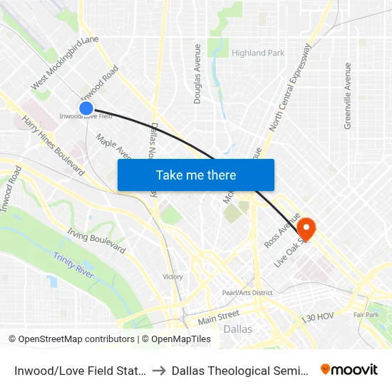Inwood/Love Field Station to Dallas Theological Seminary map