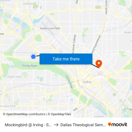 Mockingbird @ Irving - S - MB to Dallas Theological Seminary map