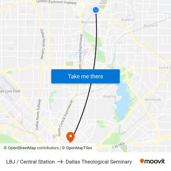 LBJ / Central Station to Dallas Theological Seminary map
