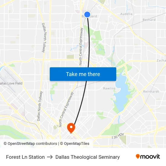 Forest Ln Station to Dallas Theological Seminary map