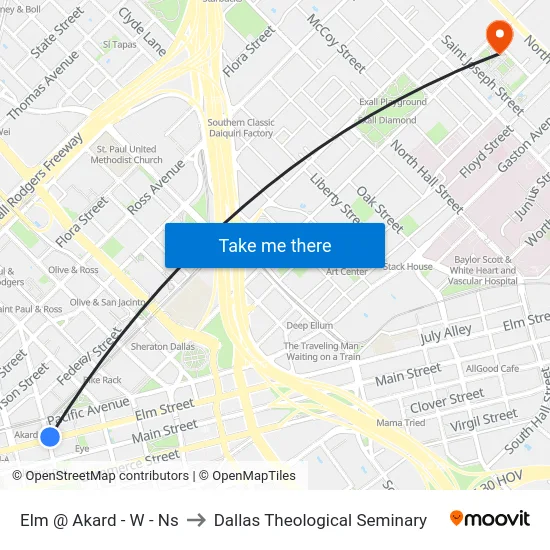 Elm @ Akard - W - Ns to Dallas Theological Seminary map