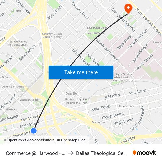 Commerce @ Harwood - E - Ns to Dallas Theological Seminary map