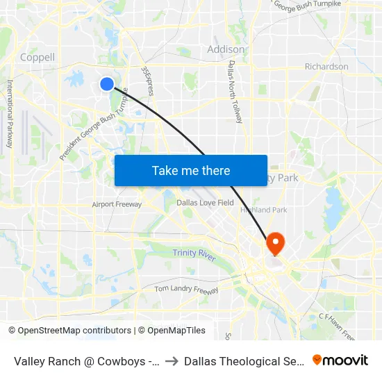 Valley Ranch @ Cowboys - N - MB to Dallas Theological Seminary map