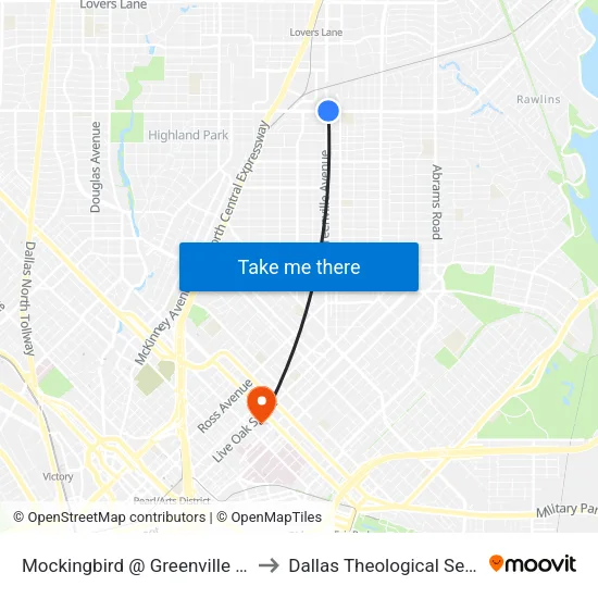 Mockingbird @ Greenville - W - Ns to Dallas Theological Seminary map