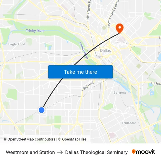 Westmoreland Station to Dallas Theological Seminary map