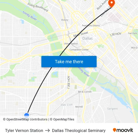 Tyler Vernon Station to Dallas Theological Seminary map