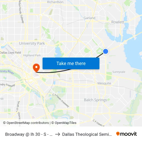 Broadway @ Ih 30 - S - MB to Dallas Theological Seminary map