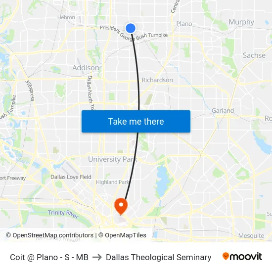 Coit @ Plano - S - MB to Dallas Theological Seminary map