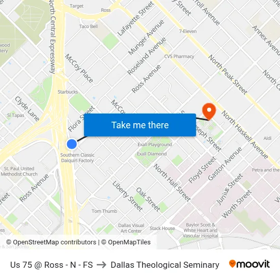 Us 75 @ Ross - N - FS to Dallas Theological Seminary map