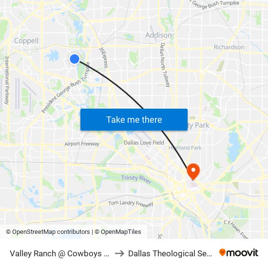 Valley Ranch @ Cowboys - S - Ns to Dallas Theological Seminary map