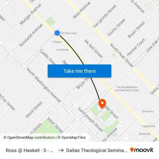 Ross @ Haskell - S - Ns to Dallas Theological Seminary map