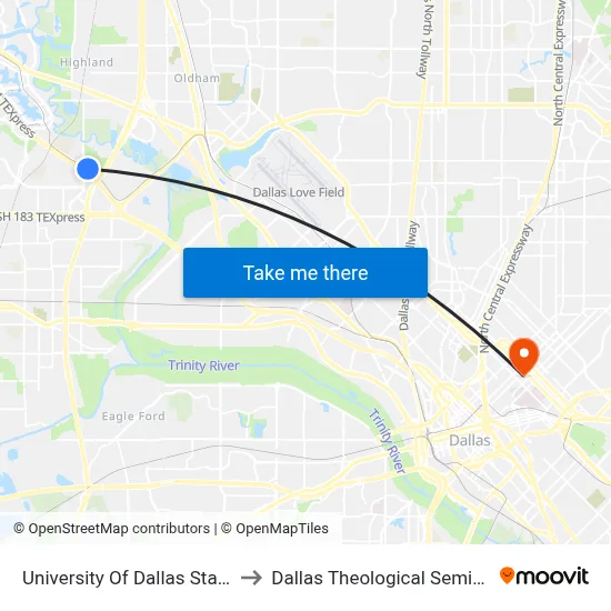 University Of Dallas Station to Dallas Theological Seminary map
