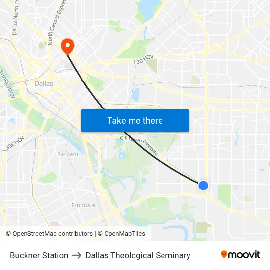 Buckner Station to Dallas Theological Seminary map