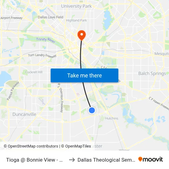 Tioga @ Bonnie View - W - Ns to Dallas Theological Seminary map
