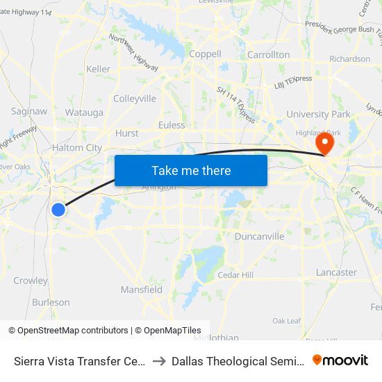 Sierra Vista Transfer Center to Dallas Theological Seminary map