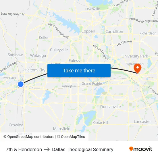 7th & Henderson to Dallas Theological Seminary map