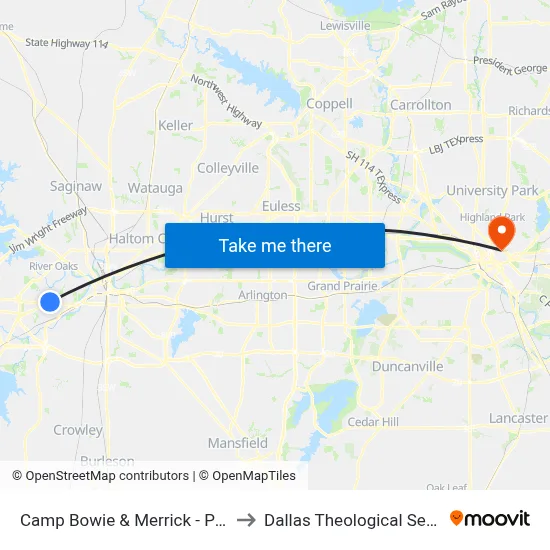 Camp Bowie & Merrick - Pershing to Dallas Theological Seminary map
