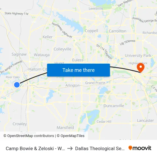 Camp Bowie & Zeloski - Watonga to Dallas Theological Seminary map
