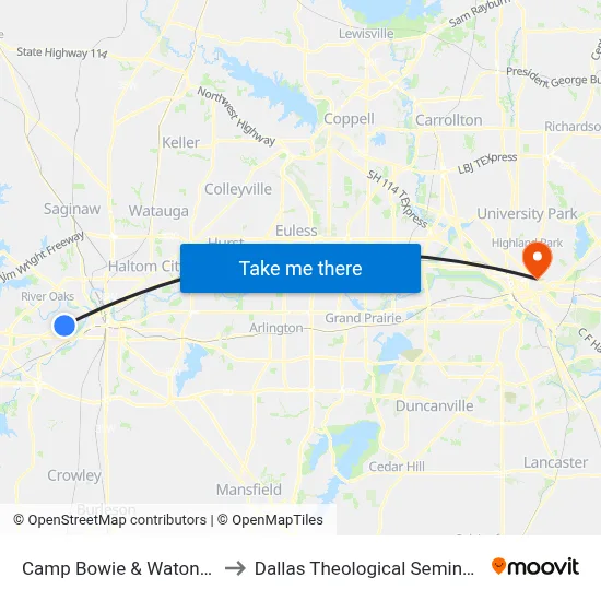 Camp Bowie & Watonga to Dallas Theological Seminary map