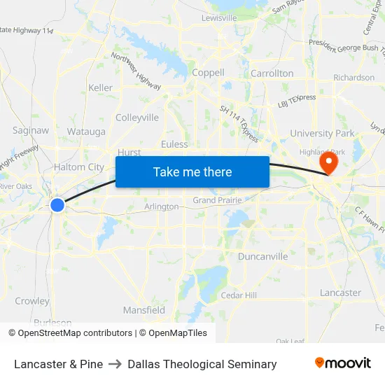 Lancaster & Pine to Dallas Theological Seminary map