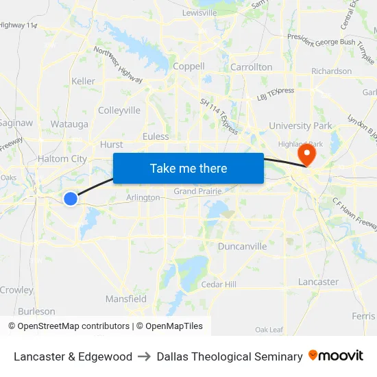 Lancaster & Edgewood to Dallas Theological Seminary map
