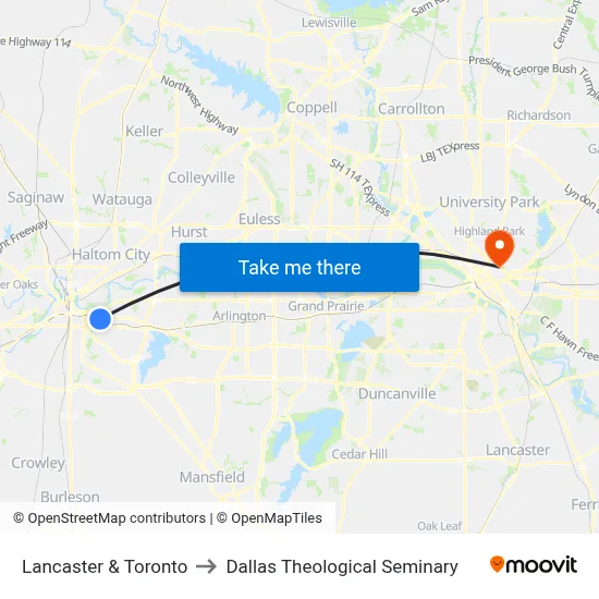 Lancaster & Toronto to Dallas Theological Seminary map