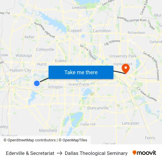 Ederville & Secretariat to Dallas Theological Seminary map