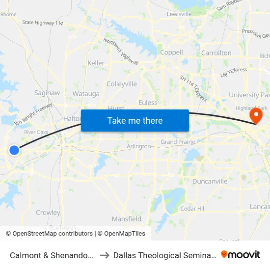 Calmont & Shenandoah to Dallas Theological Seminary map