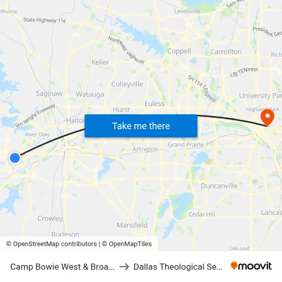 Camp Bowie West & Broadmoor to Dallas Theological Seminary map