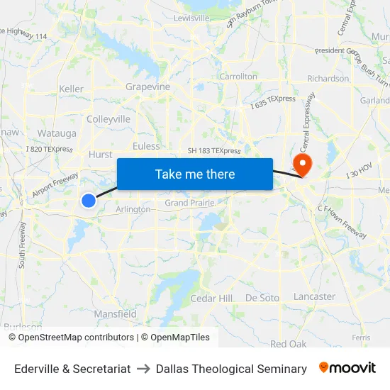 Ederville & Secretariat to Dallas Theological Seminary map