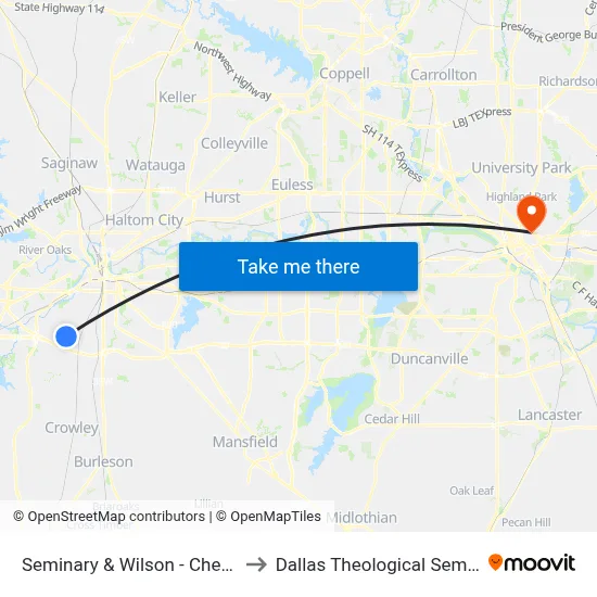 Seminary & Wilson - Cherokee to Dallas Theological Seminary map